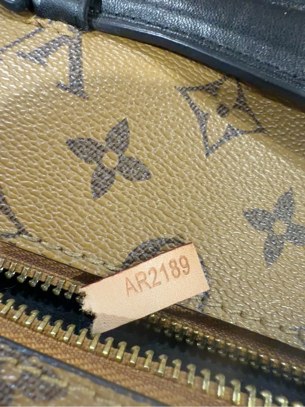 Title: Brown & Tan Monogram Crossbody Shoulder Bag with Gold-Tone Hardware  Styl